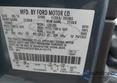 2011 Ford Escape Xlt from USA, damaged, VIN 1FMCU0DG7BKA12173